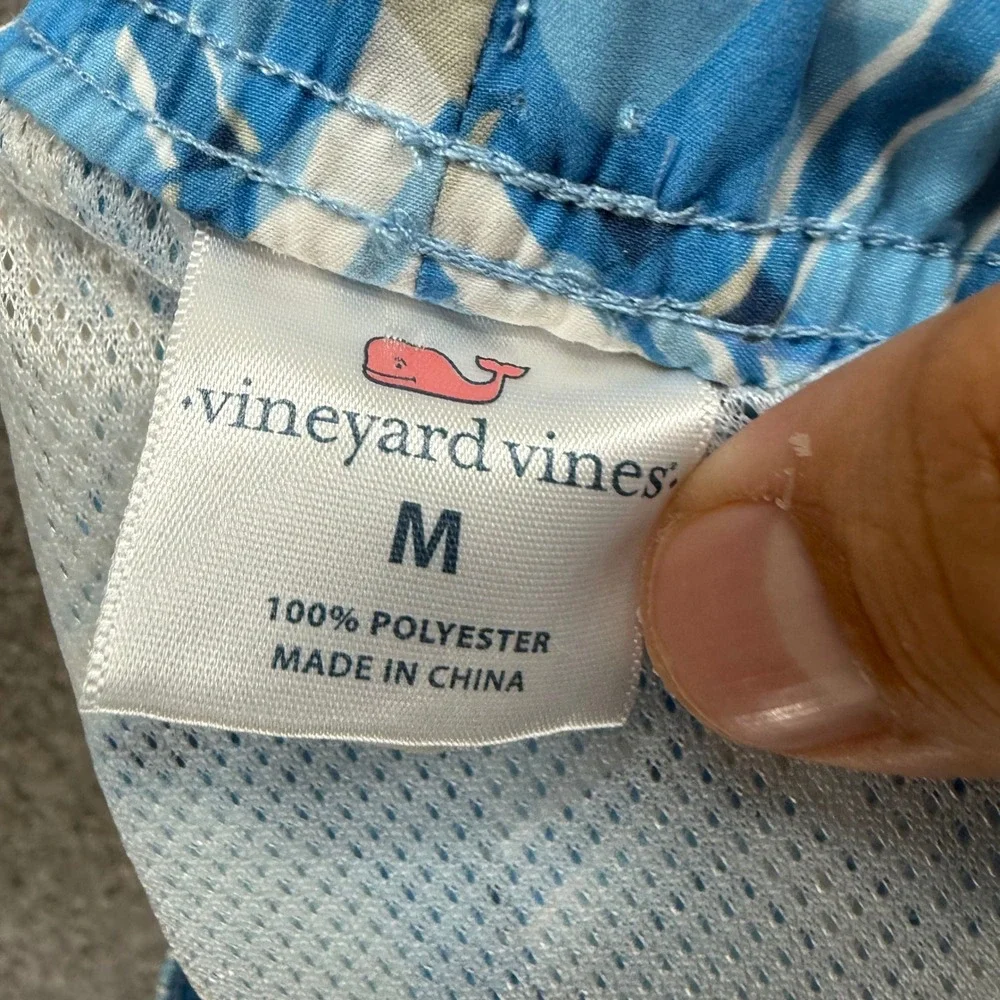 Vineyard Vines Blue & White Geometric Umbrella Print Swim Trunks